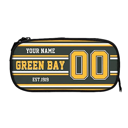 RIAWARME Custom Green Bay Pencil Case with Name Number, Personalized Football Style Pencil Box, Customized Pen Case Gift for Men women fans