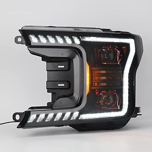 Perfit Zone Headlight Assembly Compatible With FORD F-150 18-20, LED Headlamp Assembly with DRL Turn Signal,Black(Pair)