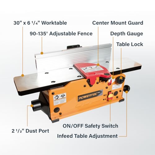 POWERTEC PRO 6-Inch Benchtop Jointer - 10-Amp, 2-Blade Wood Jointer for Woodworking with Adjustable Fence and Dust Port (BJ603) - Image 2