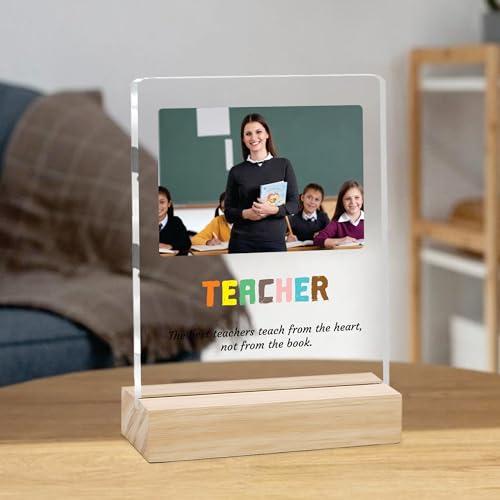 Image of Giftplease Best Teacher Plaque | Personalized Photo Frame with Wooden Stand | Appreciation Gift for Teachers | Teacher's Day Retirement Farewell Gift (Custom Photo & Text CTH 02