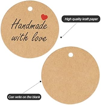 Handmade Gift Tags 2'' Round Tags 100PCS Brown Kraft Hang Tags with Natural Jute Twine Perfect for DIY&Craft, Wedding Party Favor and Birthday Party ...