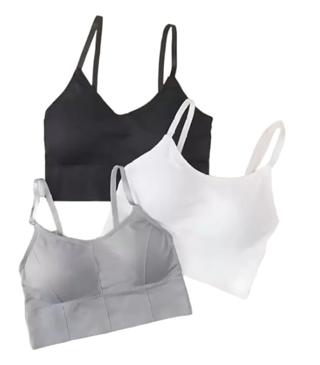 texello Women's Cotton Wire-Free Full Coverage Lightly Padded Sports Bra - Comfortable & Supportive Everyday Wear - Pack of 3 (Size- L, Black, Grey, White)-picture-25