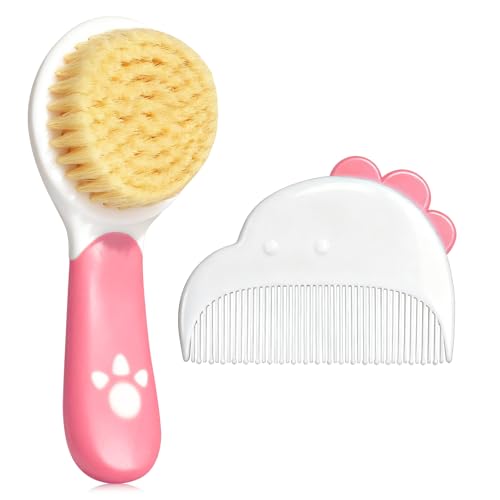 Image of Baby Hair Brush and Comb Set, Soft Bristles Cradle Cap Brush for Newborns, Toddlers, Baby Registry Gift (Rose Red)