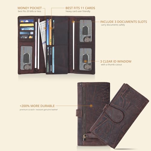 Image of Real Leather Women Wallet Leather with RFID Blocking -Trifold Card Holder Designer Ladies Clutch with ID Window Wallets