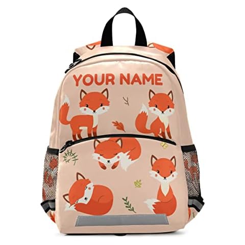 Custom Name Backpack,Personalized Children Backpack for Boys Girls Animal Fox Forest Orange Rucksack kindergarten Preschool Nursery Travel Bag Cover