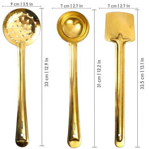 Image of Putrika Brass Ladle|Pital Karandi|Dosa Karandi|Kuli Karandi|Jali Karandi|Cooking and Serving Ladle|Kitchenware|Brass Cookware Ladle Set of 3 (Medium-Karandi Set)