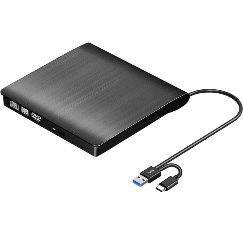 GANIX External CD DVD Drive Player, USB 3.0 USB-C Portable CD DVD +/-RW Disk Drive Burner CD-ROM Reader Writer for Laptop Desktop PC