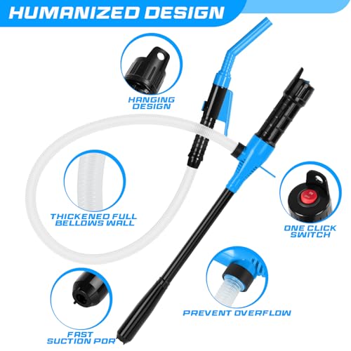Image of Portable Transfer Pump Battery Operated Electric Siphon Pump for Gas, Fuel, Diesel, Water Transfer 2.4 GPM Flow Oil Extractor, 47 Inches Hose-Easy to Use Hand Fuel Pump, Multi-Use Transfer Pump(Blue)