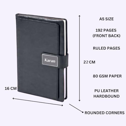 Image of Giftana Personalized Notebook Diary with Pen Gift Set for Men and Women, 2 in 1 Customized Office Diaries A5 Size Notebook, Diwali Gifts, Personalised New Year Corporate Gifts for Employees (Black 1)