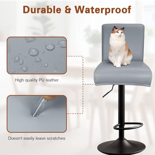 Image of PU Leather Bar Stool Covers with Backs, 4 Pack Stretch Waterproof Bar Stool Chair Covers Washable & Comfortable Barstool Covers Slipcovers with Back for Pub /Counter /Dining Room Decoration (Grey)