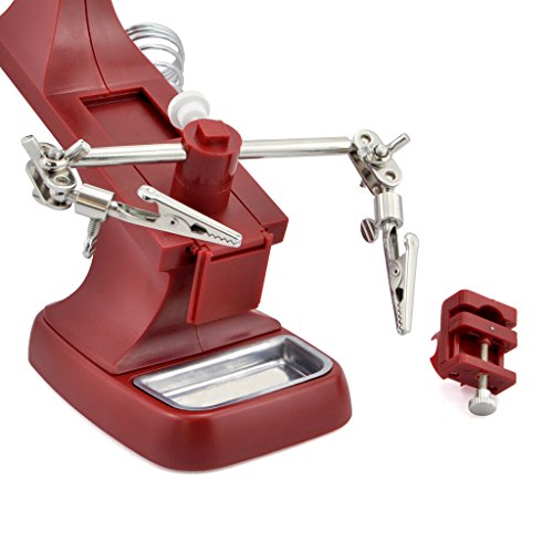 OLLGEN 10 LED Lighting 3X Main Lens 4.5X Accessorial Lens White Auxiliary Alligator Clip Magnifier Third Helping Hands Soldering Solder Iron Stand (Red)