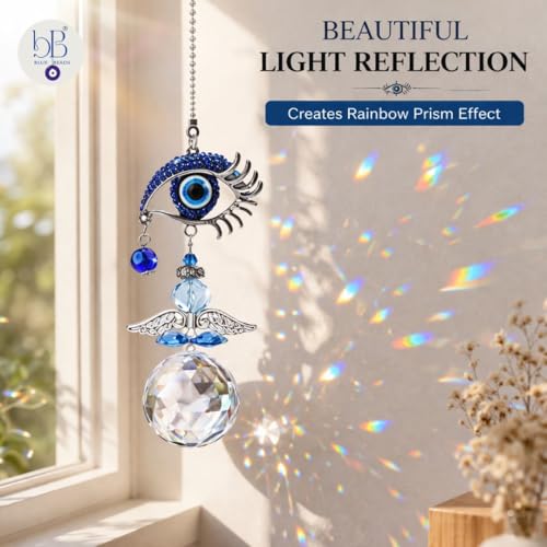 Image of BLUE BEADS Turkish Feng Shui Vastu Blue Glass Evil Eye Hanging /Door Hanging Nazar Batu for Protection and Good Luck - Perfect for Gifting Home or Office (SUNCATCH-Eye)