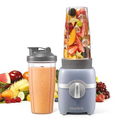 Starfrit Personal Blender - Two 828ml Cups - Two Blades - High, Low & Pulse Modes - 300W – Grey