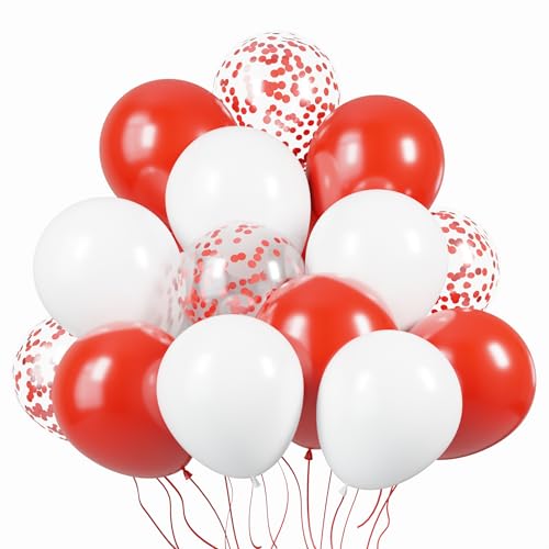 Image of KBZVNAF Red and White Latex Balloons - 60 Pack 12 inch Red White Confetti Party Balloons for Birthday, Baby Shower, Wedding, Christmas, Valentine's Day Party Decorations