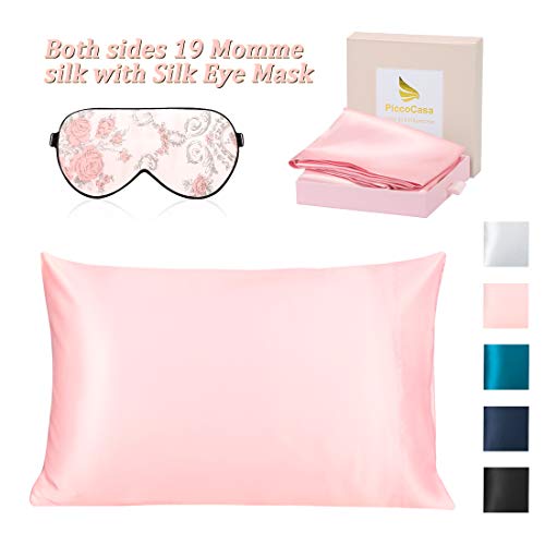 PiccoCasa 2 Piece Silk Pillowcase Eye Cover Gift Set 1 Pcs 100% Pure