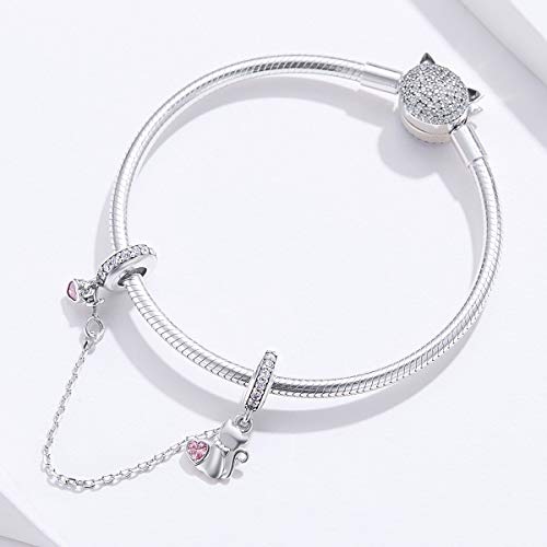 Image of ARTCHARM Heart Safety Chain Charm 925 Sterling Silver Beads fit European Charms Bracelet & Necklace
