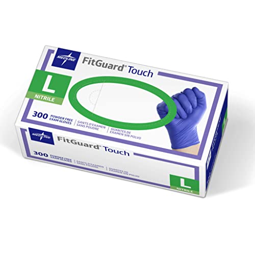 FitGuard Touch Powder Free Nitrile Exam Gloves, Size Large. Box o...
