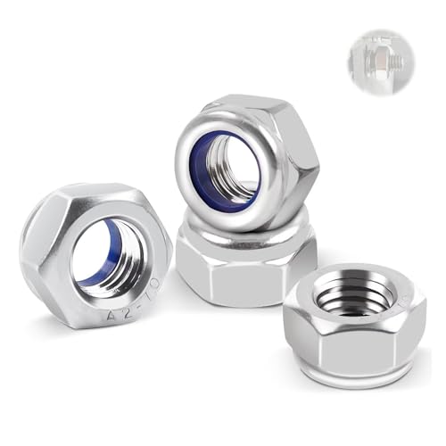 AzureRay Tuercas M8 Acero Inoxidable A2, Tuercas Hexagonales M8 Autoblocantes DIN 985 con Nylon, para Tornillos, Pernos y Roscados