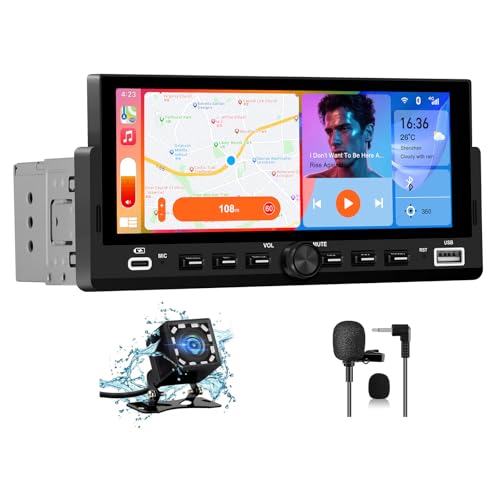 AWESAFE Radio de Coche 1 DIN Universal con Carplay y Android Auto Inalámbrico,Autoradio 1 DIN con Pantalla Táctil de 6.86 Pulgadas y Cámara Trasera, Admite Bluetooth/Mandos Volante/FM/USB