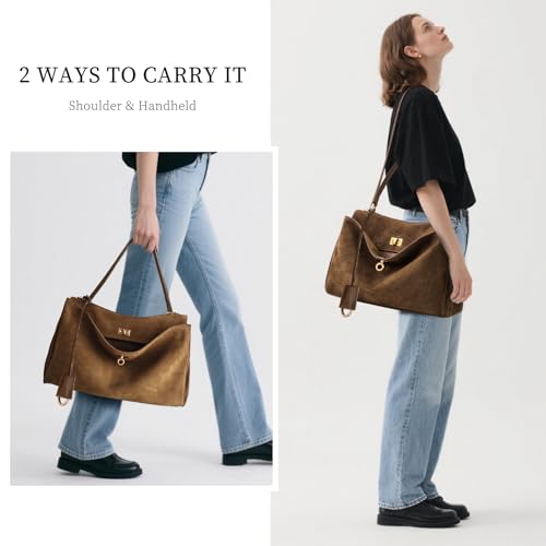 Image of hedexe Genuine Leather Tote Bag for Women: Soft Cowhide Shoulder Handbags for Ladies - Satchel Purse for Travel Work(Large)