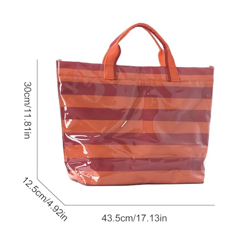 Image of Striped PVC Tote Bag for Women, Waterproof Plastic Hobo Handbag Summer Tote for Beach, Pool & Ideal Gift