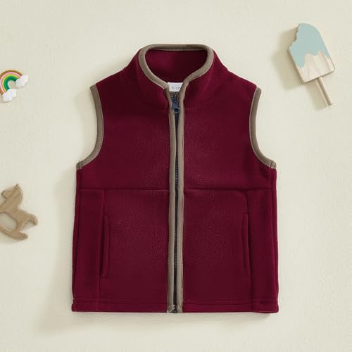 Image of Toddler Baby Boy Fleece Outerwear Vests Sleeveless Zipper Jacket Solid Color Vest Coat Spring Fall Winter Clothes