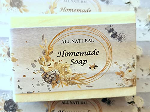 ZZYBIA Wrap Paper Tape for Homemade Soap Bar Handmade Products Horizontal Set (H2 - Blue Rose Wreath)