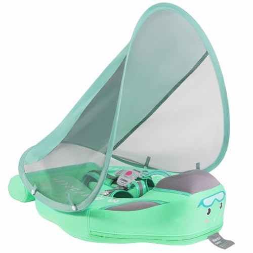 Image of GENTEACO Mambobaby Baby Swim Float with Canopy Non-Inflatable Infant Pool Float with Tail 3-24 Months Avoid Flip Solid Skin-Friendly Material for Toddler Boys Girls