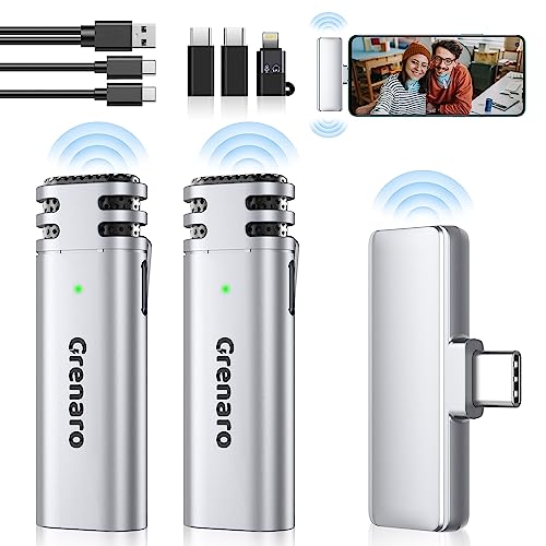 Image of GRENARO Wireless Microphone for Youtubers, S12 Wireless mic with Digital Display Charging Case, Noise Reduction Wireless Mic Compatible with Android and iOS Systems (Silver)