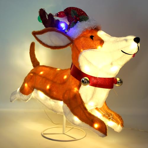 28” Christmas Dog Lighted Decoration for Indoor Outdoor,Christmas Corgi Dog Display with LED Lights, Christmas Puppy Lighted-up Decor