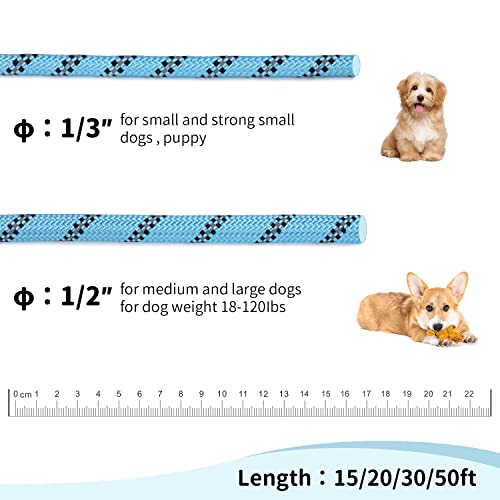 Image of Long Dog Leash for Training 50Ft-Reflective Nylon Rope with Swivel Hook-Recall Agility Lead for Large Small Medium Dogs Outside Walking Hiking-Sky Blue Diam 1 /2 inch