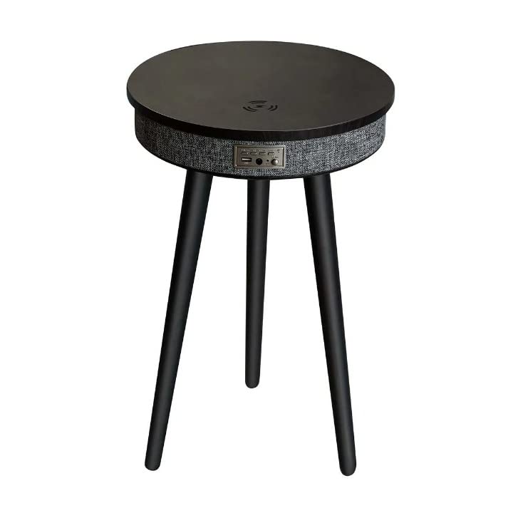 AWD Modern Smart Table with Built in 360° Bluetooth Speaker & Wireless QI Charger with Modern LED sensor light, 60H x 39W cm corner coffee table. (Black)