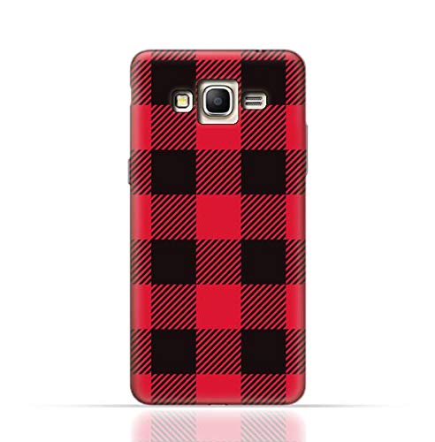 AMC TPU Mobile Case Compatible with Samsung Galaxy Grand Prime / G530F TPU Silicone Case with Red and Black Plaid Fabric Design