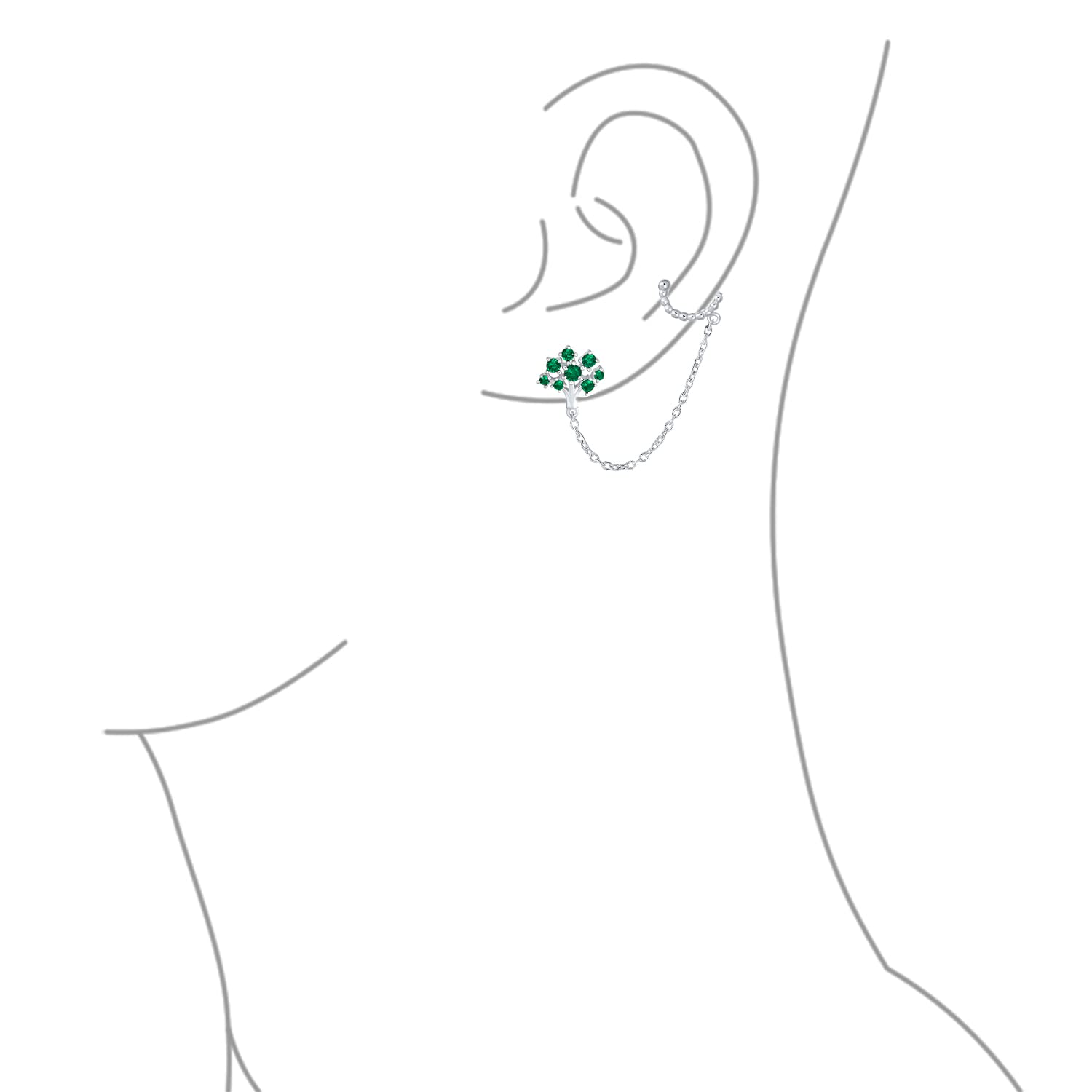 Helix Kette & Kabel Ohrringe Manschette Knorpel Ohrläppchen CZ Grün Familie Baum Des Lebens Ohrringe Für Frauen .925 Sterlingsilber