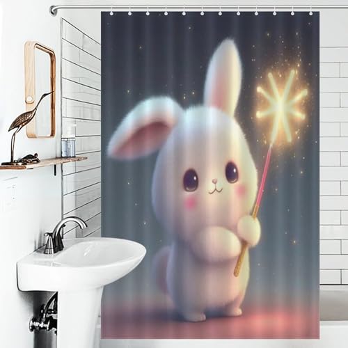 Rideau de douche lapin imperméable en tissu lavable de haute densité 122x183cm - 6