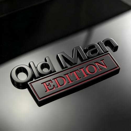 Image of 3D Old Man Edition Chrome Emblems Badges Sticker Car Vehicle, Truck, Motorcycle, RV, Scooter, SUV, Door, Window, Room, Wall and More Decoration (Black Red Edition)