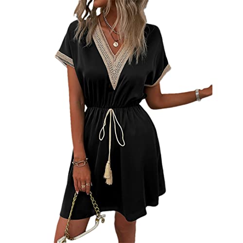 Mini robe de fête vintage en dentelle noire style décontracté taille XL