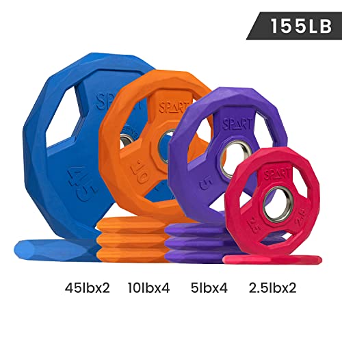 Image of SPART Color Coded Weight Plate 2-Inch Rubber Coated Olympic Grip Plate for Barbell, Solid Cast Iron Weight Plates for Strength Training, Weightlifting, Crossfit, Home Gym, 2.5LB /5LB /10LB /25LB /35LB /45LB, Pair