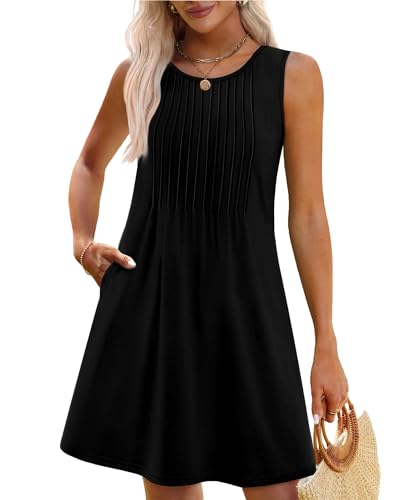 OFEEFAN Summer Dresses for Women 2025 Loose Beach Vacation Casual Crew Neck Sleeveless Sundresses with Pockets Tank Dress2