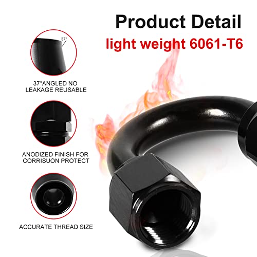 Image of 1PCS 6AN 180 Degree Swivel Hose End Fitting for Braided CPE Fuel Line Anodized Aluminum Alloy Black
