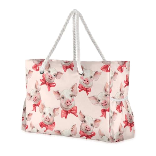 susiyo Cute Pigs Beach Bags for Women Large Travel Tote Bag Waterproof Sandproof Lightweight Swim Pool Bag for Family Outdoor