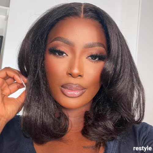Image of Beauty Forever No Slip Glueless Yaki Straight Bob Wig Human Hair 13x4 HD Lace