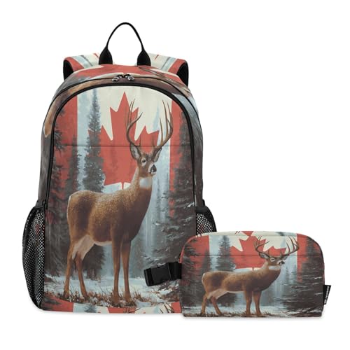 ALAZA Retro Deer Flag Kids Backpack Elementary Girls Boys Bookbag Rucksack Primary School Bag Backpack Set with Lunch Bag