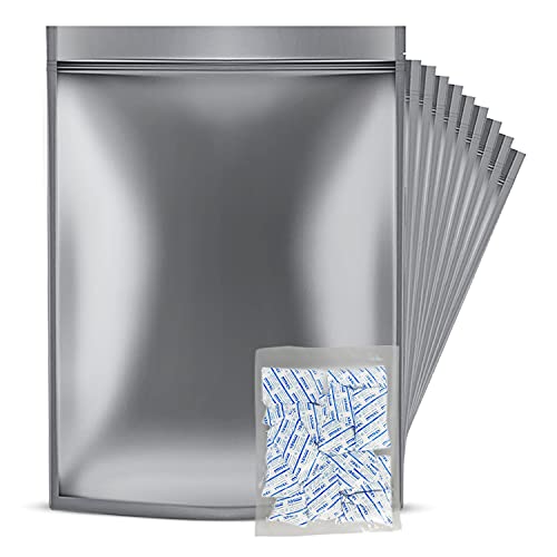 TekUnlimited 10Pk 5 GALLON Mylar Bags with Oxygen Absorbers â€“ Mylar Bags for Food Storage for Grains, Wheat, Rice, Dry Aging Bags for Meat - Long Term Food Storage with 15 x 2000cc Oxy-Sorb (10 Pack w/ 15 Oxy-Sorb)