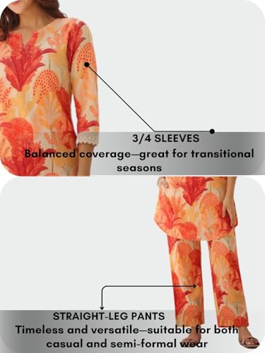 Image of GRECIILOOKS Co-ord Set for Women Stylish | Kurti Set For Woman | Short Kurti's For Women | Dress For Womans | Printed V-Neck Design For Women's 3 /4 Sleeve
