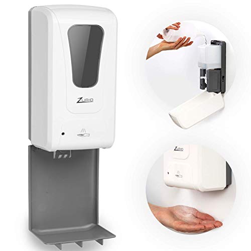 Zurio Touchless Hand Sanitizer Dispenser Wall Mount and Drip Tray - Large Capacity Refillable Liquid Automatic Hand Sanitizer Dispenser Touch Free - Hardware & Wall Plug Included