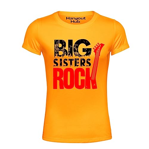Image of Hangout Hub Boy's Girl's Round Neck T-Shirt Big Brother Little Sister Rock and Roll Printed-Yellow Color-Family Sibling Kids Combo Tees