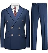 KUDMOL Suit for Men Solid Double Breasted 2 Piece Tuxedo Set Regular Fit Peak Lapels Jacket and P...