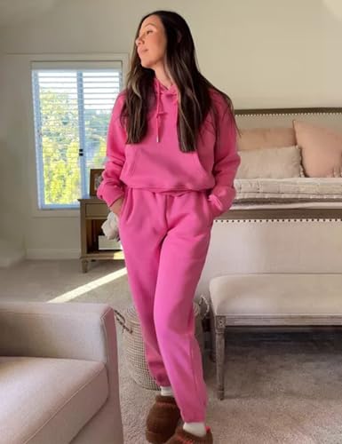 Flygo Womens Fleece 2 Piece Outfits Sweatsuit Crop Pullover Sweatshirt Joggers Pants Tracksuit Set