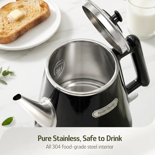 Image of Hazel Quinn Electric Kettle - 1L /34oz Small Tea Kettle, 800W Fast Boil, All 304 Stainless Steel Interior, Double Wall for Cool Touch and Thermal, Auto Shut-Off, BPA-Free, Cordless - Jet Black
